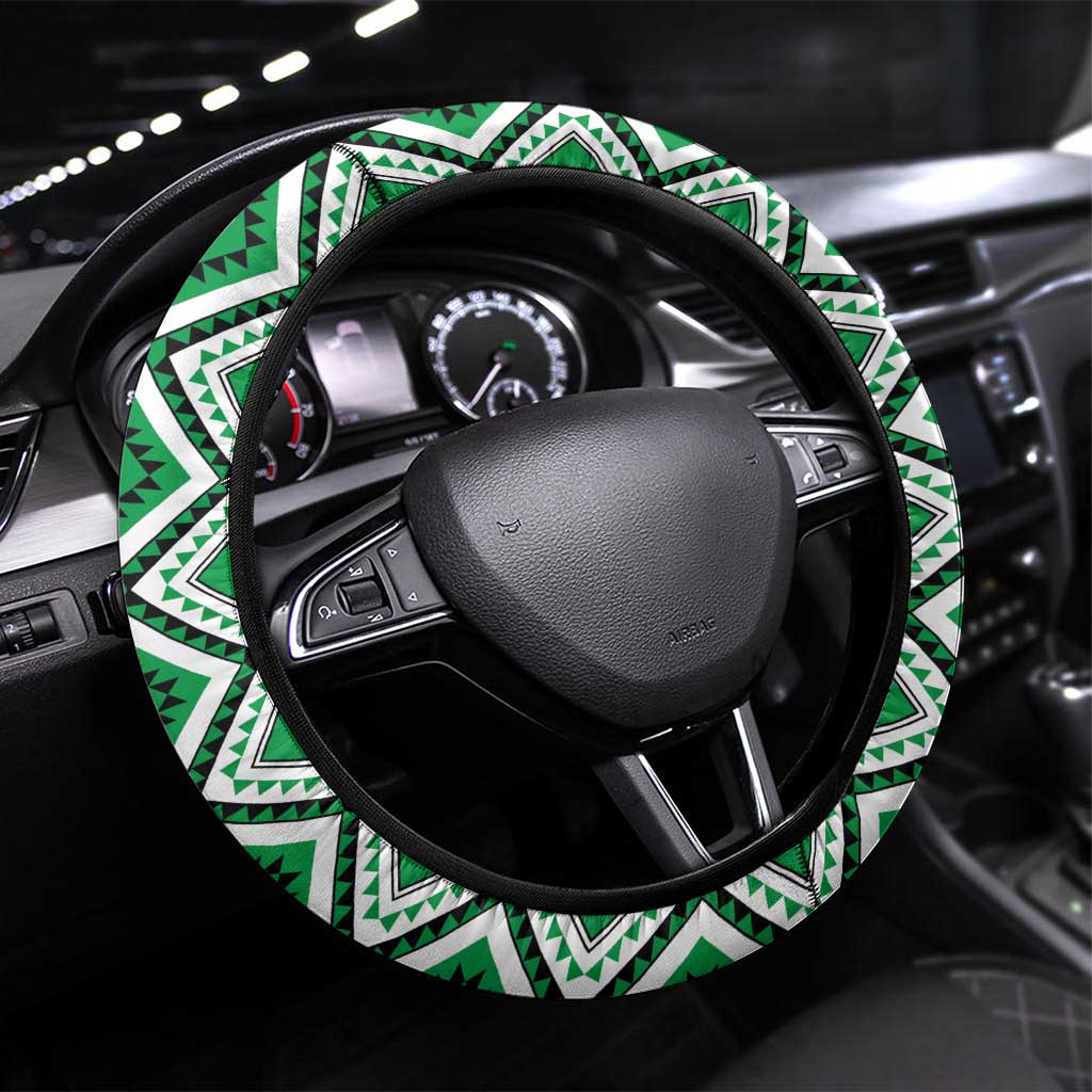 Green Taniko Motif Aotearoa Manaia and Silver Fern Steering Wheel Cover