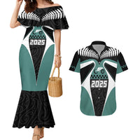 Custom New Zealand Bicycle 2025 Couples Matching Mermaid Dress and Hawaiian Shirt LT03 Black-Teal - Polynesian Pride