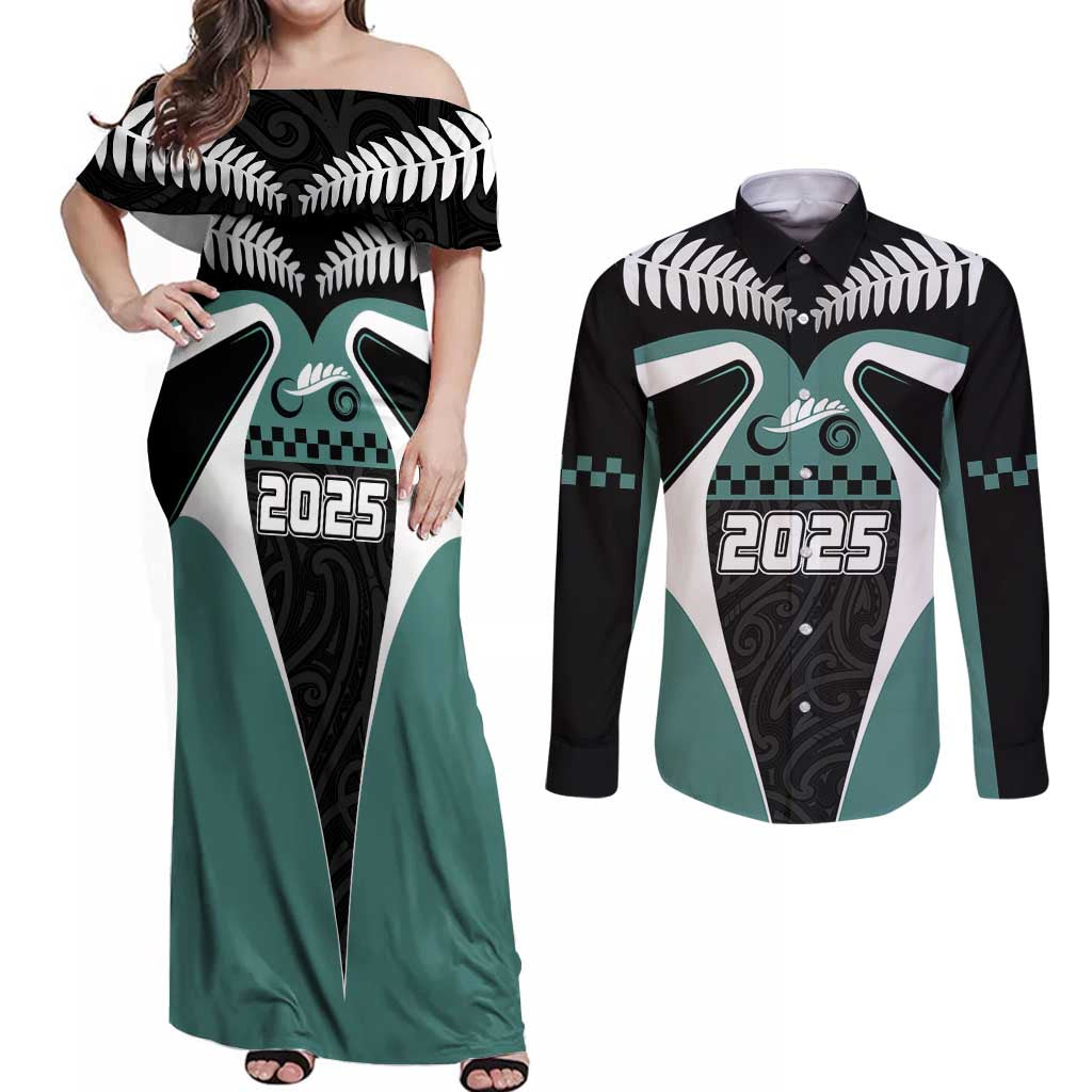 Custom New Zealand Bicycle 2025 Couples Matching Off Shoulder Maxi Dress and Long Sleeve Button Shirt