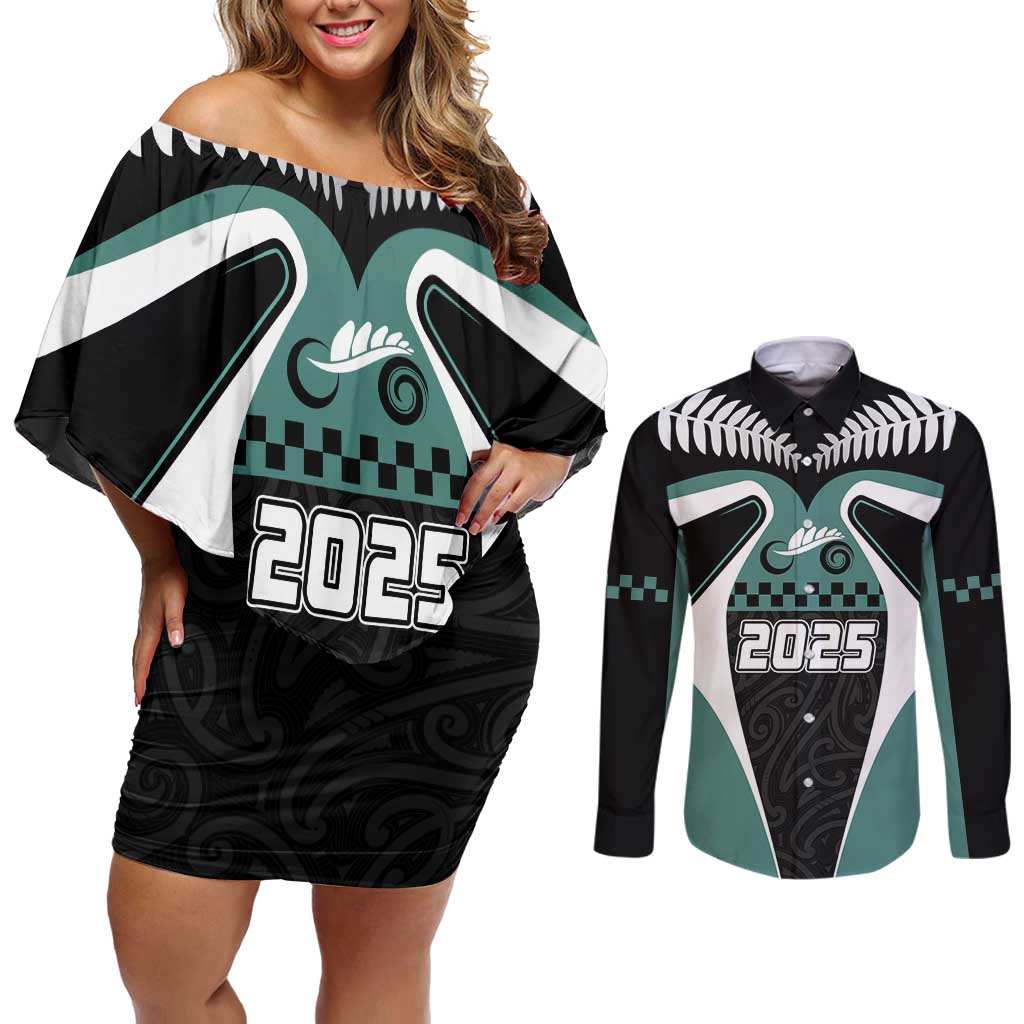 Custom New Zealand Bicycle 2025 Couples Matching Off Shoulder Short Dress and Long Sleeve Button Shirt