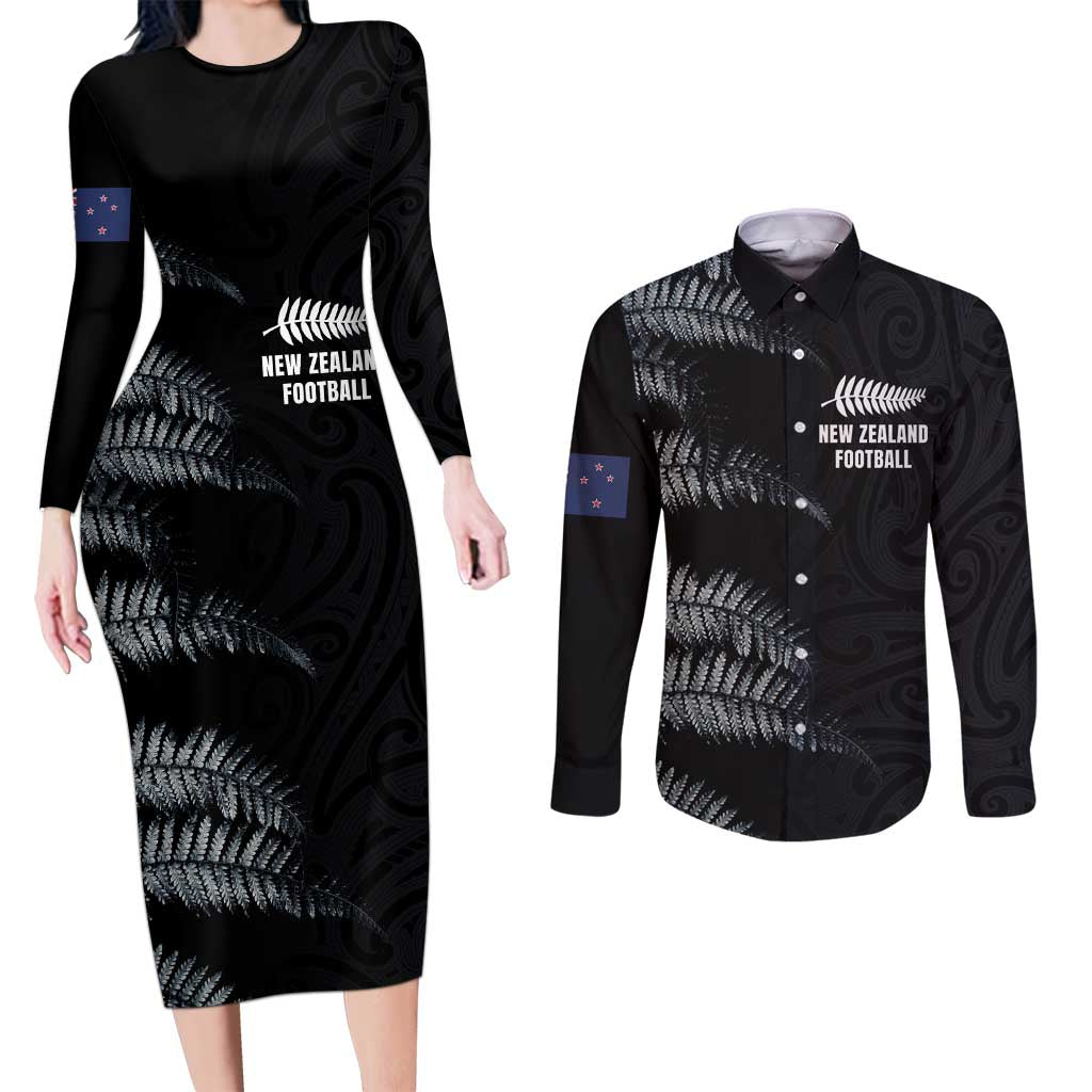 Custom New Zealand Football-Towards World Cup 2026 Couples Matching Long Sleeve Bodycon Dress and Long Sleeve Button Shirt