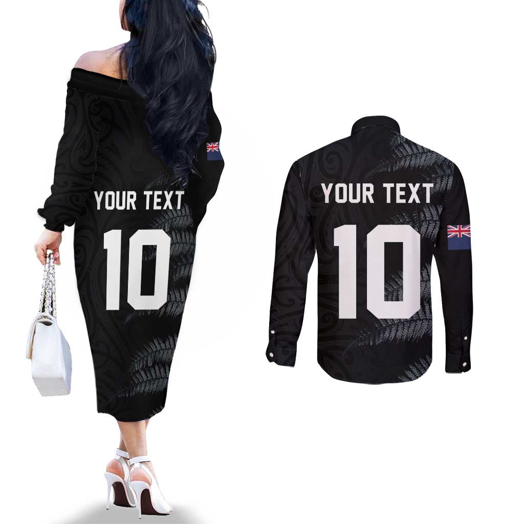 Custom New Zealand Football-Towards World Cup 2026 Couples Matching Off The Shoulder Long Sleeve Dress and Long Sleeve Button Shirt
