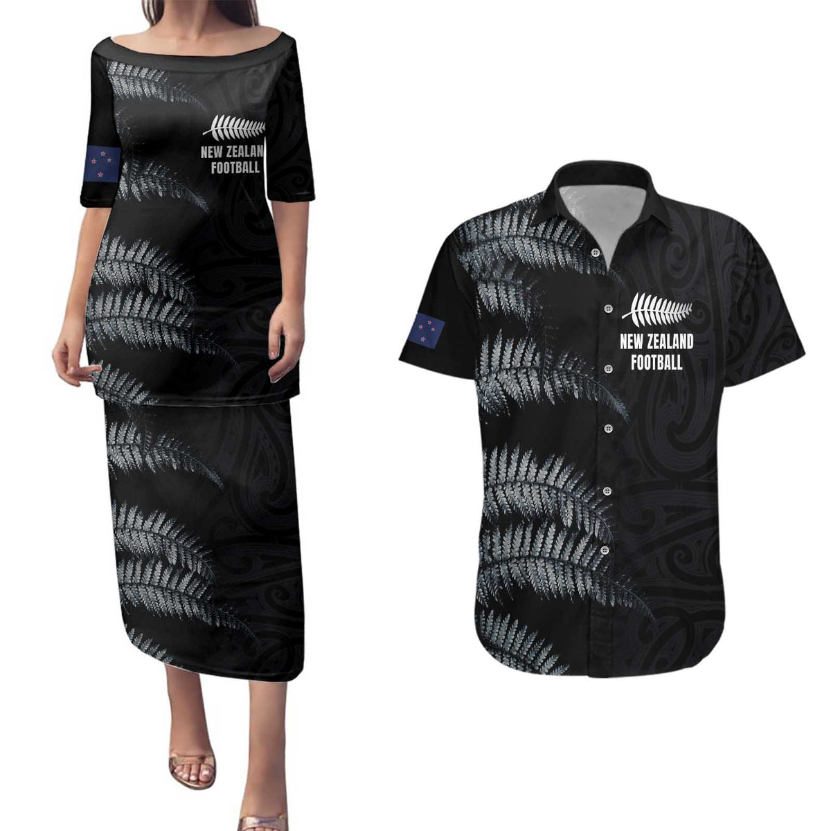 Custom New Zealand Football-Towards World Cup 2026 Couples Matching Puletasi and Hawaiian Shirt