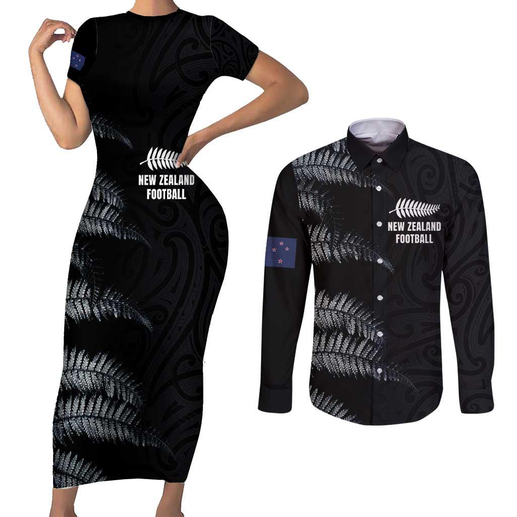 Custom New Zealand Football-Towards World Cup 2026 Couples Matching Short Sleeve Bodycon Dress and Long Sleeve Button Shirt