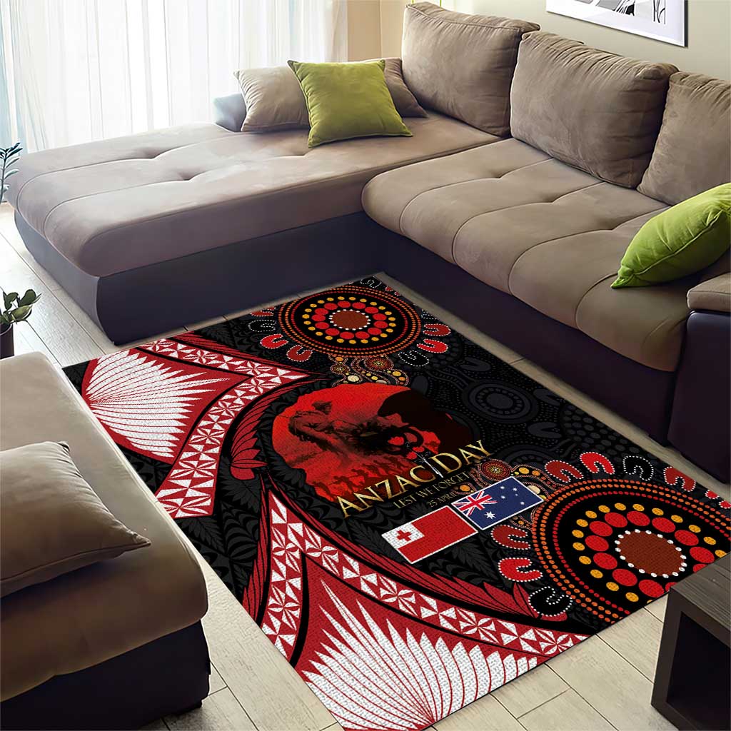 Tonga and Australia ANZAC Day Area Rug Aboriginal and Ngatu Art Pattern - Gallipoli Lest We Forget