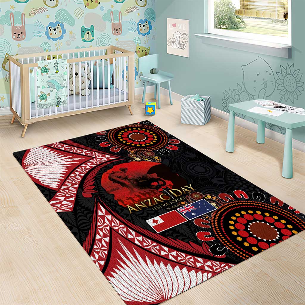 Tonga and Australia ANZAC Day Area Rug Aboriginal and Ngatu Art Pattern - Gallipoli Lest We Forget