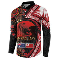 Tonga and Australia ANZAC Day Button Sweatshirt Aboriginal and Ngatu Art Pattern - Gallipoli Lest We Forget