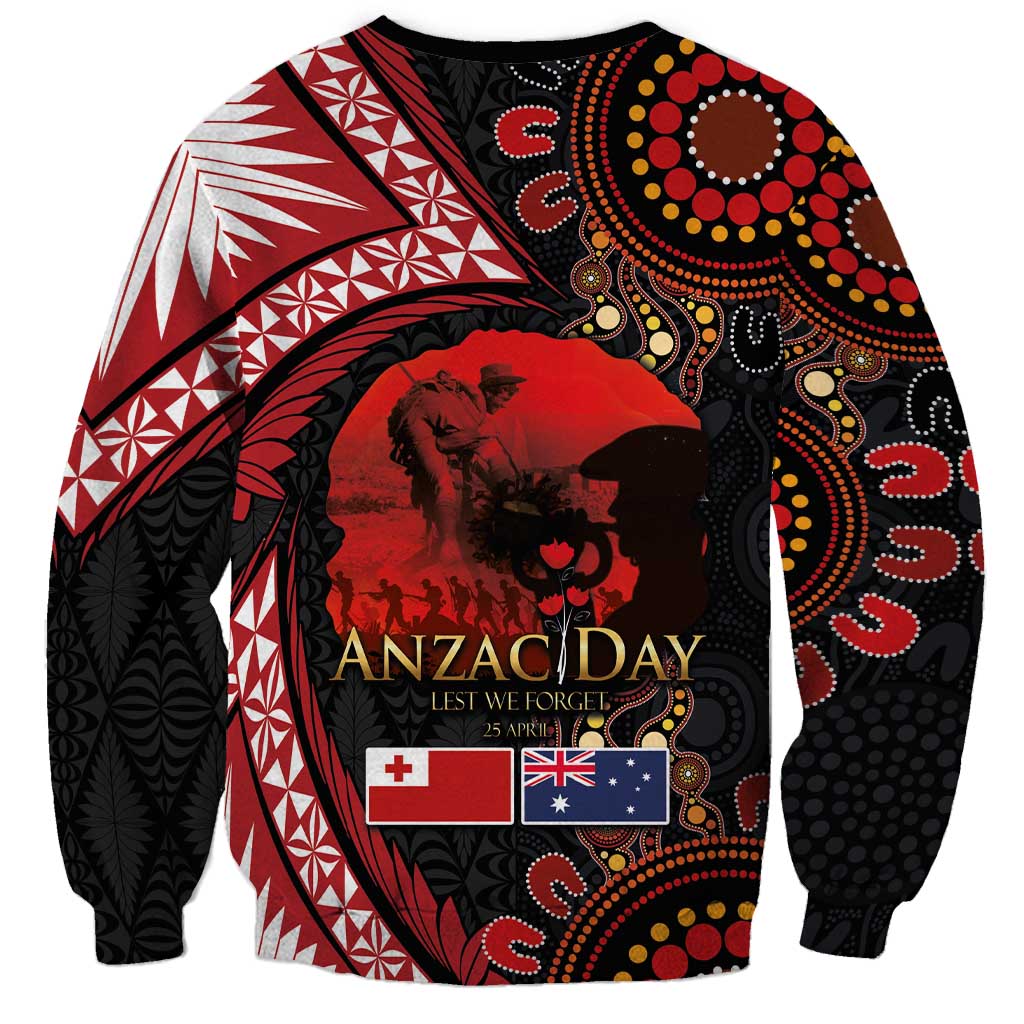 Tonga and Australia ANZAC Day Sweatshirt Aboriginal and Ngatu Art Pattern - Gallipoli Lest We Forget