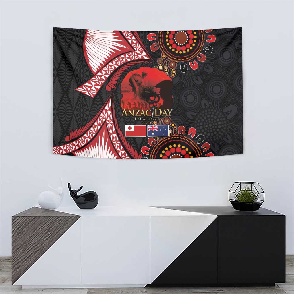 Tonga and Australia ANZAC Day Tapestry Aboriginal and Ngatu Art Pattern - Gallipoli Lest We Forget