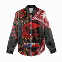 Tonga and Australia ANZAC Day Women Casual Shirt Aboriginal and Ngatu Art Pattern - Gallipoli Lest We Forget