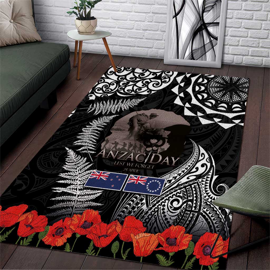 New Zealand and Cook Islands ANZAC Day Area Rug Gallipoli Lest We Forget Tatau Art Tribal and Maori Tattoo with Fern LT03 Black - Polynesian Pride