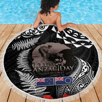 New Zealand and Cook Islands ANZAC Day Beach Blanket Gallipoli Lest We Forget Tatau Art Tribal and Maori Tattoo with Fern