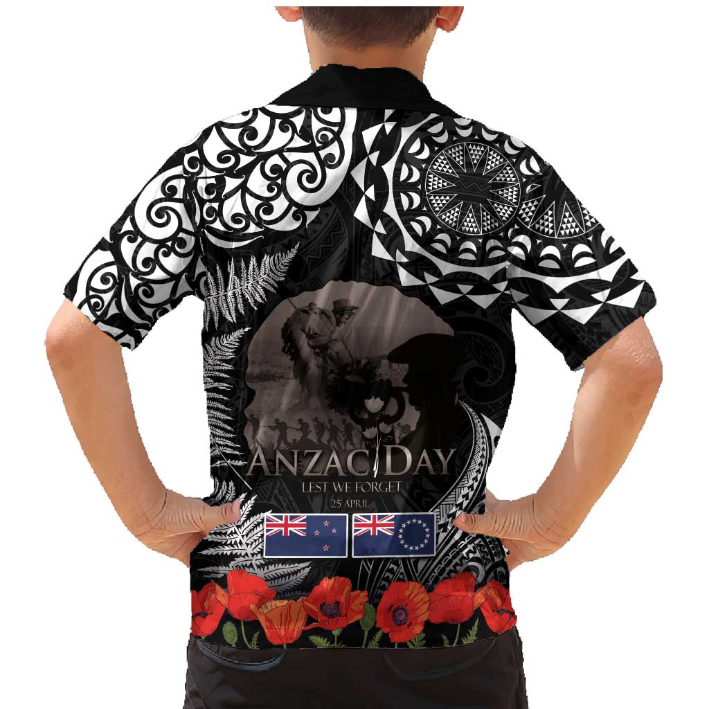 New Zealand and Cook Islands ANZAC Day Family Matching Mermaid Dress and Hawaiian Shirt Gallipoli Lest We Forget Tatau Art Tribal and Maori Tattoo with Fern