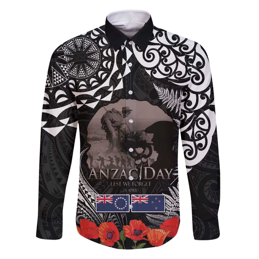 New Zealand and Cook Islands ANZAC Day Family Matching Short Sleeve Bodycon Dress and Hawaiian Shirt Gallipoli Lest We Forget Tatau Art Tribal and Maori Tattoo with Fern