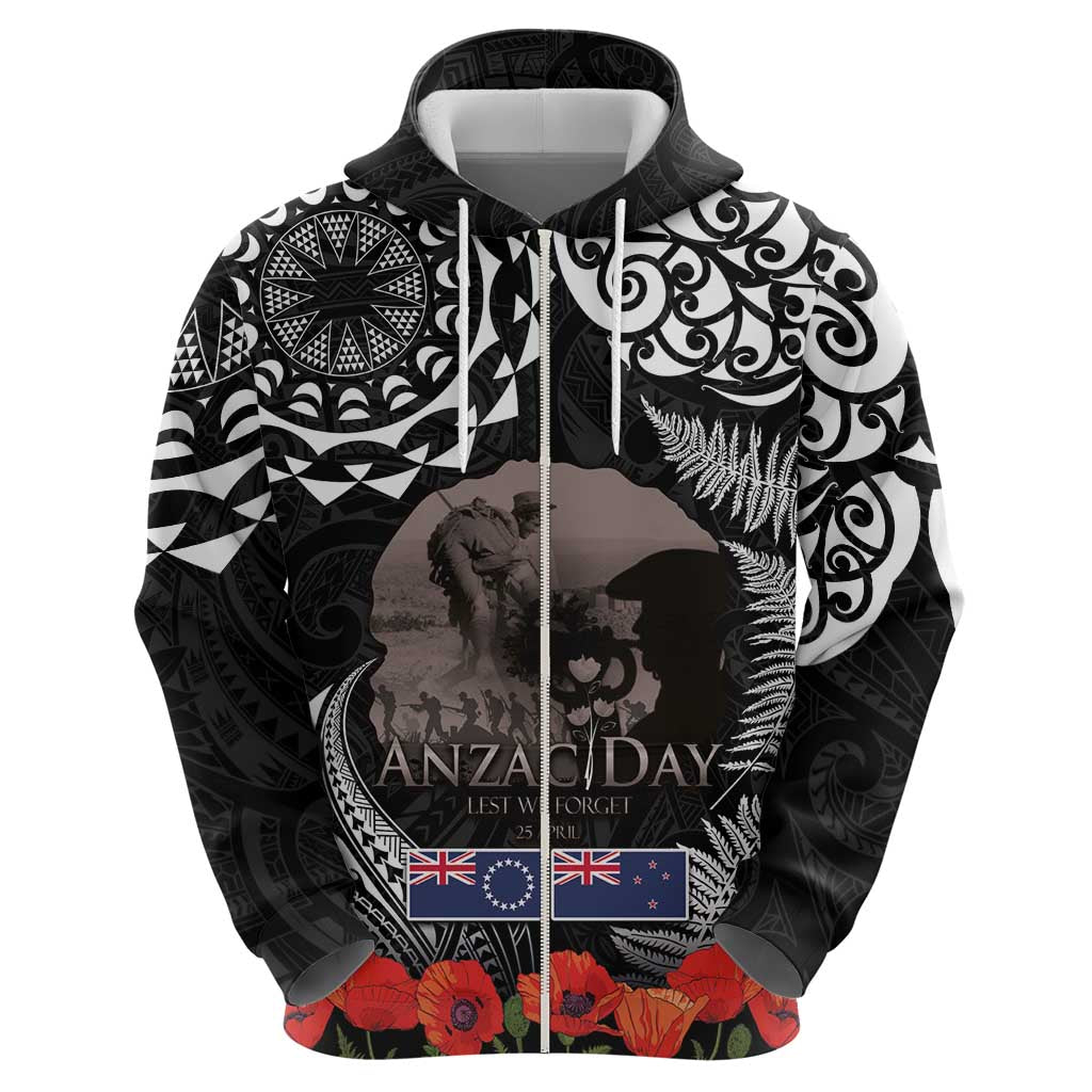 New Zealand and Cook Islands ANZAC Day Hoodie Gallipoli Lest We Forget Tatau Art Tribal and Maori Tattoo with Fern LT03 - Polynesian Pride