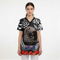 New Zealand and Cook Islands ANZAC Day Scrub Top Gallipoli Lest We Forget Tatau Art Tribal and Maori Tattoo with Fern - Polynesian Pride