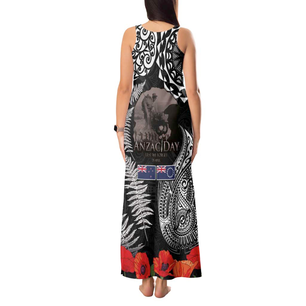 New Zealand and Cook Islands ANZAC Day Tank Maxi Dress Gallipoli Lest We Forget Tatau Art Tribal and Maori Tattoo with Fern