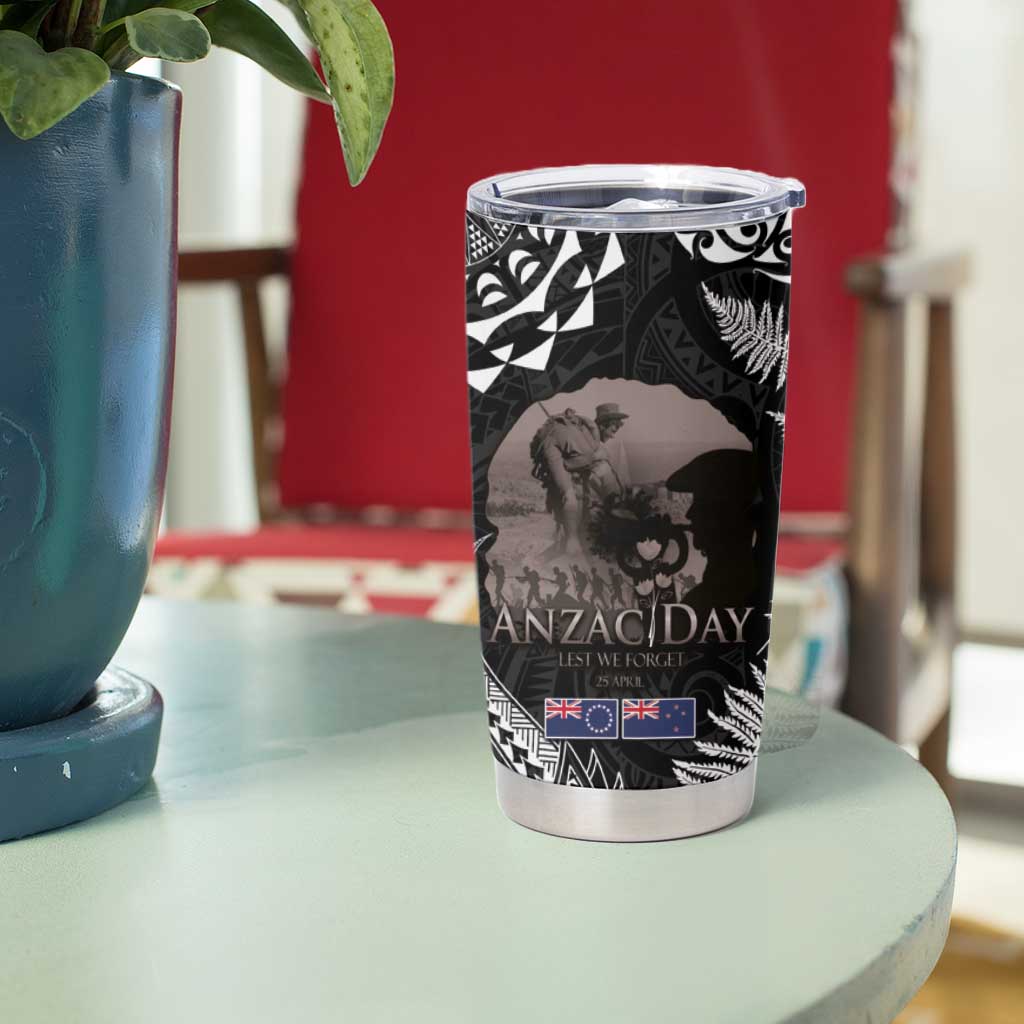 New Zealand and Cook Islands ANZAC Day Tumbler Cup Gallipoli Lest We Forget Tatau Art Tribal and Maori Tattoo with Fern LT03 - Polynesian Pride