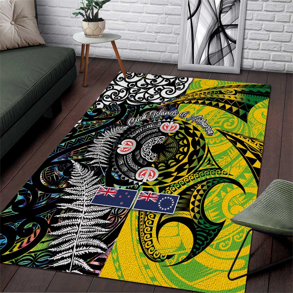 New Zealand and Cook Islands Together Area Rug Tatau Art Tribal Pattern-Maori Tattoo with Fern and Paua Shell LT03 Art - Polynesian Pride