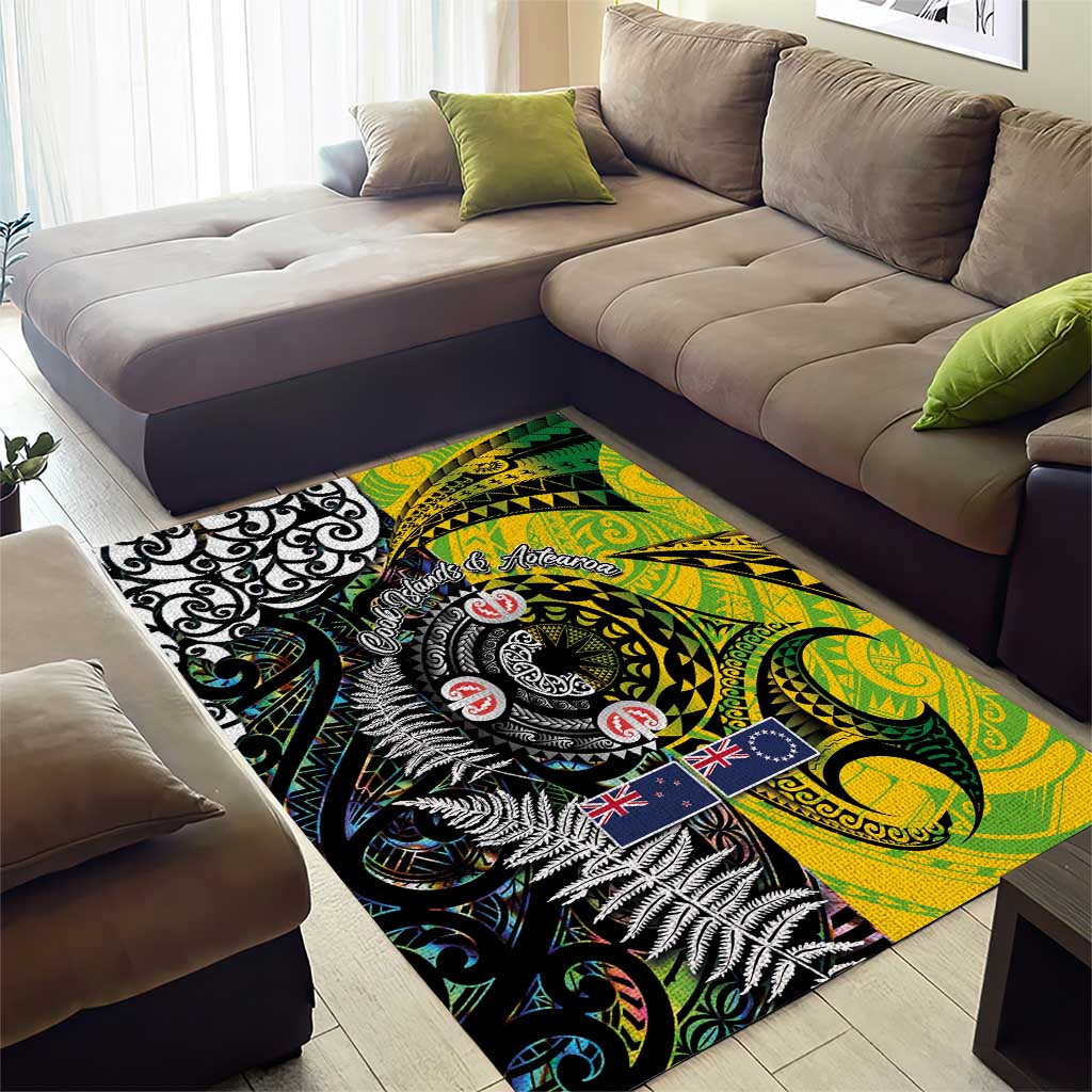 New Zealand and Cook Islands Together Area Rug Tatau Art Tribal Pattern-Maori Tattoo with Fern and Paua Shell LT03 - Polynesian Pride
