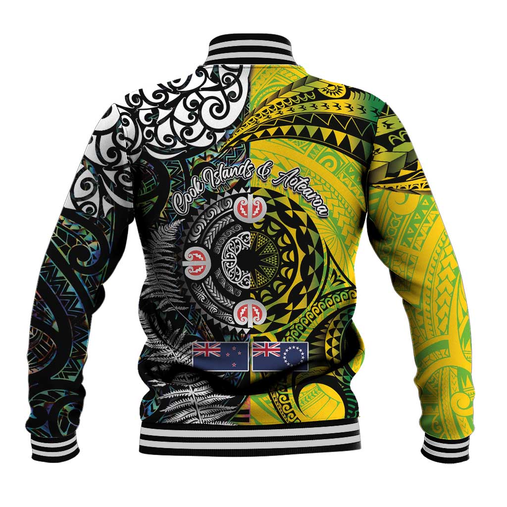 New Zealand and Cook Islands Together Baseball Jacket Tatau Art Tribal Pattern-Maori Tattoo with Fern and Paua Shell