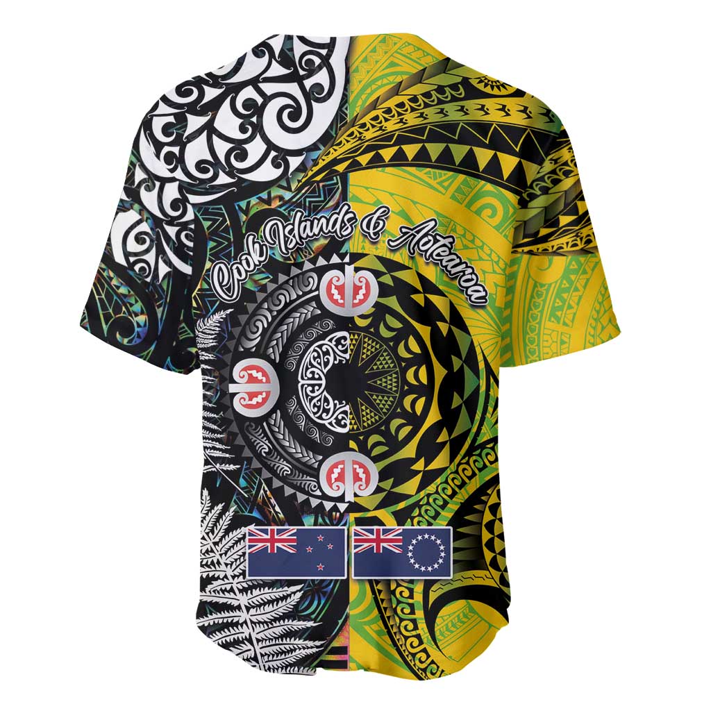New Zealand and Cook Islands Together Baseball Jersey Tatau Art Tribal Pattern-Maori Tattoo with Fern and Paua Shell