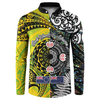 New Zealand and Cook Islands Together Button Sweatshirt Tatau Art Tribal Pattern-Maori Tattoo with Fern and Paua Shell