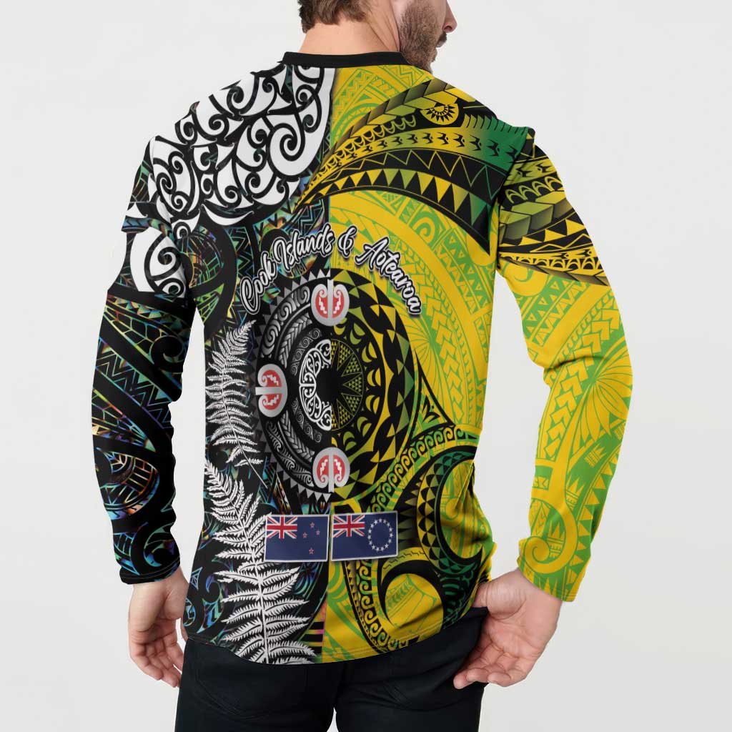 New Zealand and Cook Islands Together Button Sweatshirt Tatau Art Tribal Pattern-Maori Tattoo with Fern and Paua Shell