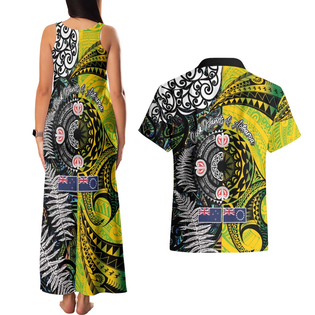 New Zealand and Cook Islands Together Couples Matching Tank Maxi Dress and Hawaiian Shirt Tatau Art Tribal Pattern-Maori Tattoo with Fern and Paua Shell