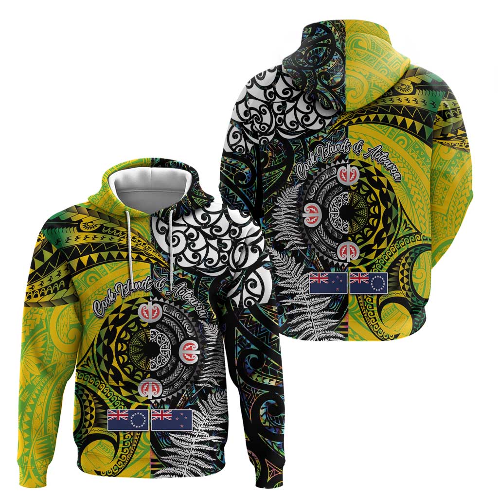 New Zealand and Cook Islands Together Hoodie Tatau Art Tribal Pattern-Maori Tattoo with Fern and Paua Shell LT03 - Polynesian Pride