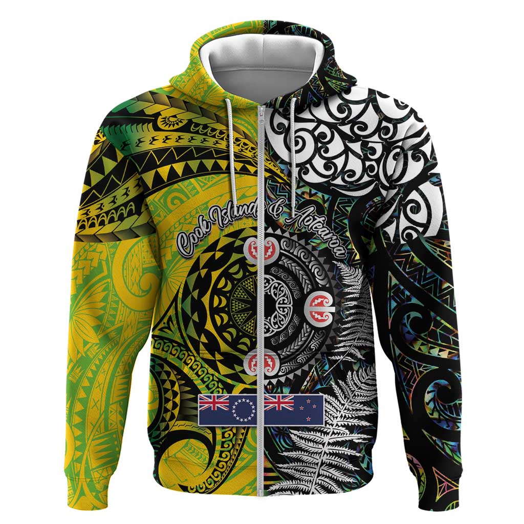 New Zealand and Cook Islands Together Hoodie Tatau Art Tribal Pattern-Maori Tattoo with Fern and Paua Shell LT03 Zip Hoodie Art - Polynesian Pride