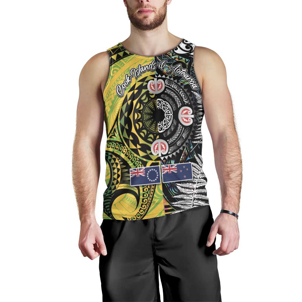 New Zealand and Cook Islands Together Men Tank Top Tatau Art Tribal Pattern-Maori Tattoo with Fern and Paua Shell