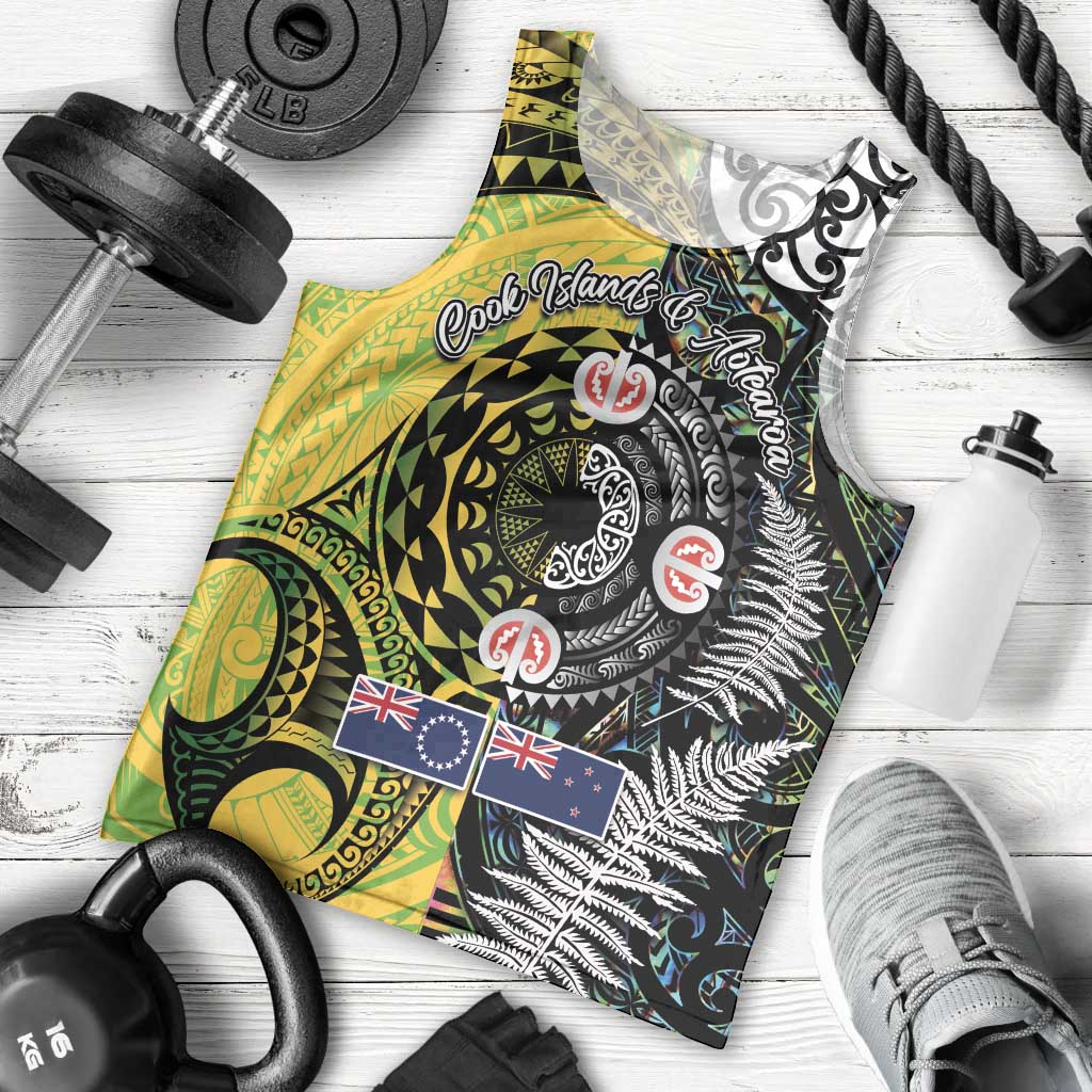 New Zealand and Cook Islands Together Men Tank Top Tatau Art Tribal Pattern-Maori Tattoo with Fern and Paua Shell
