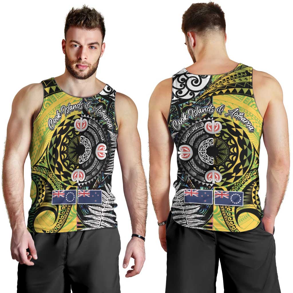 New Zealand and Cook Islands Together Men Tank Top Tatau Art Tribal Pattern-Maori Tattoo with Fern and Paua Shell
