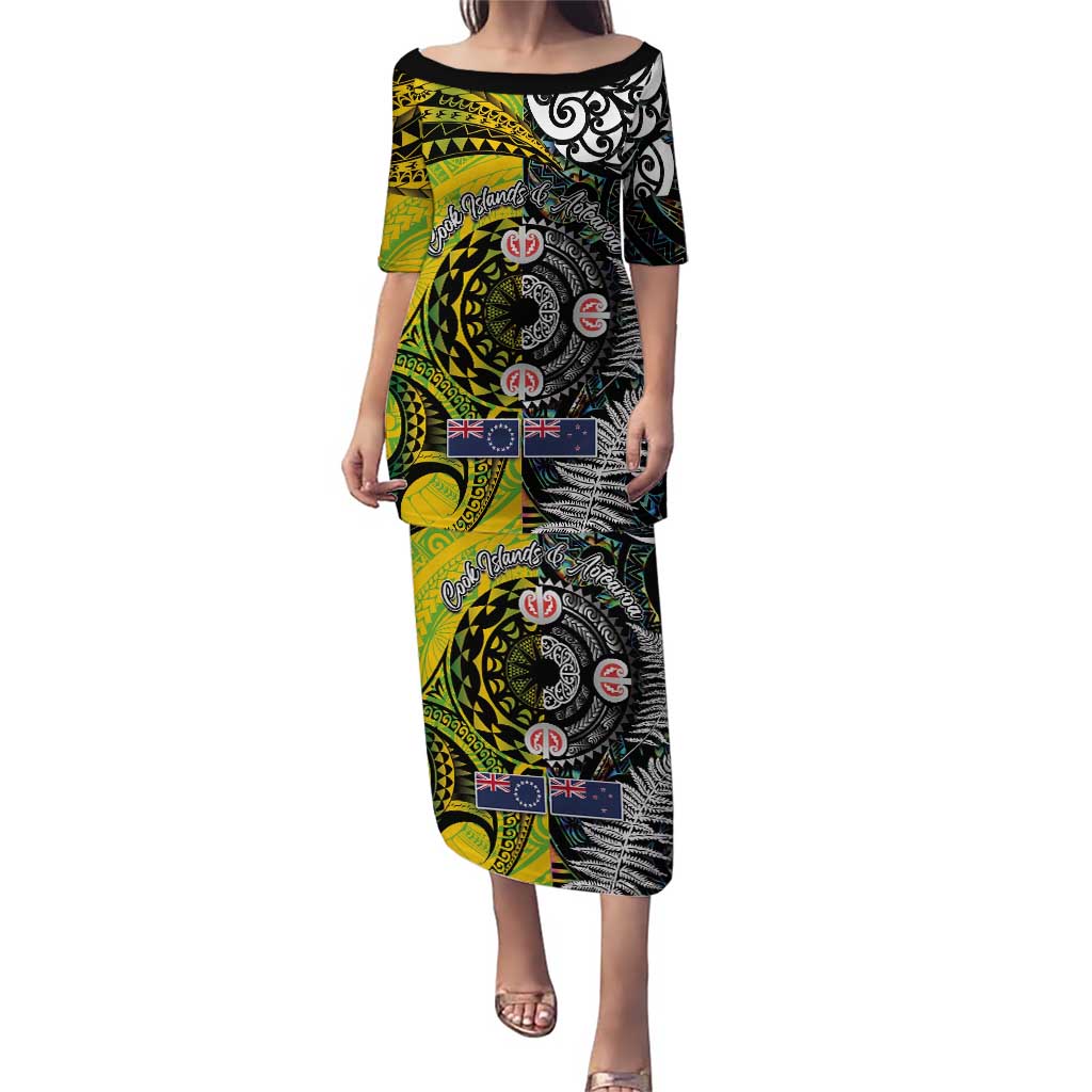 New Zealand and Cook Islands Together Puletasi Tatau Art Tribal Pattern-Maori Tattoo with Fern and Paua Shell