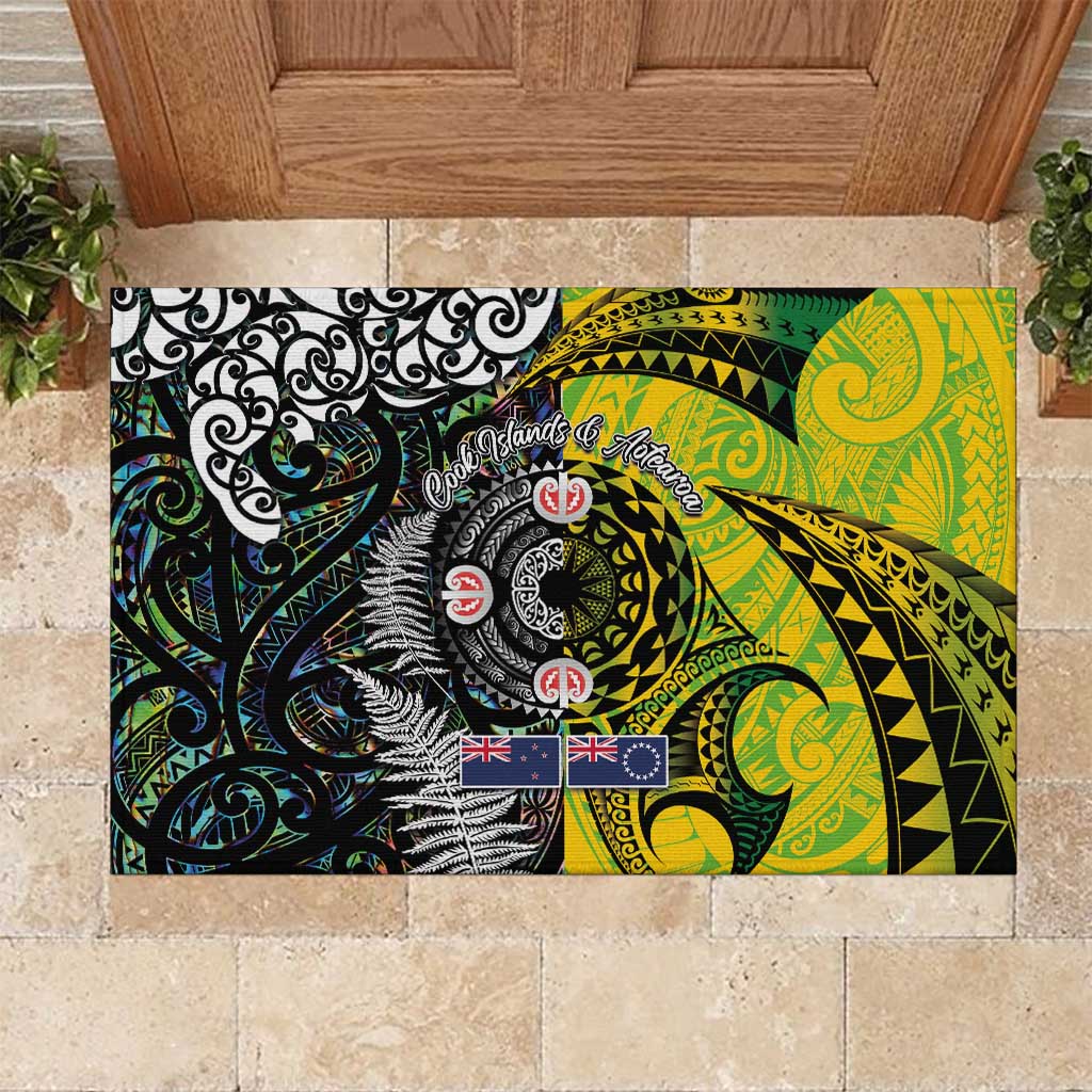 New Zealand and Cook Islands Together Rubber Doormat Tatau Art Tribal Pattern-Maori Tattoo with Fern and Paua Shell