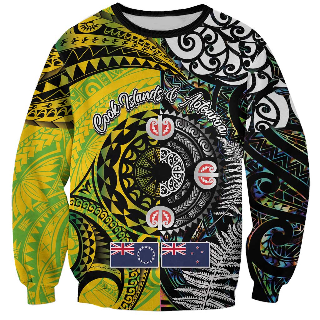 New Zealand and Cook Islands Together Sweatshirt Tatau Art Tribal Pattern-Maori Tattoo with Fern and Paua Shell