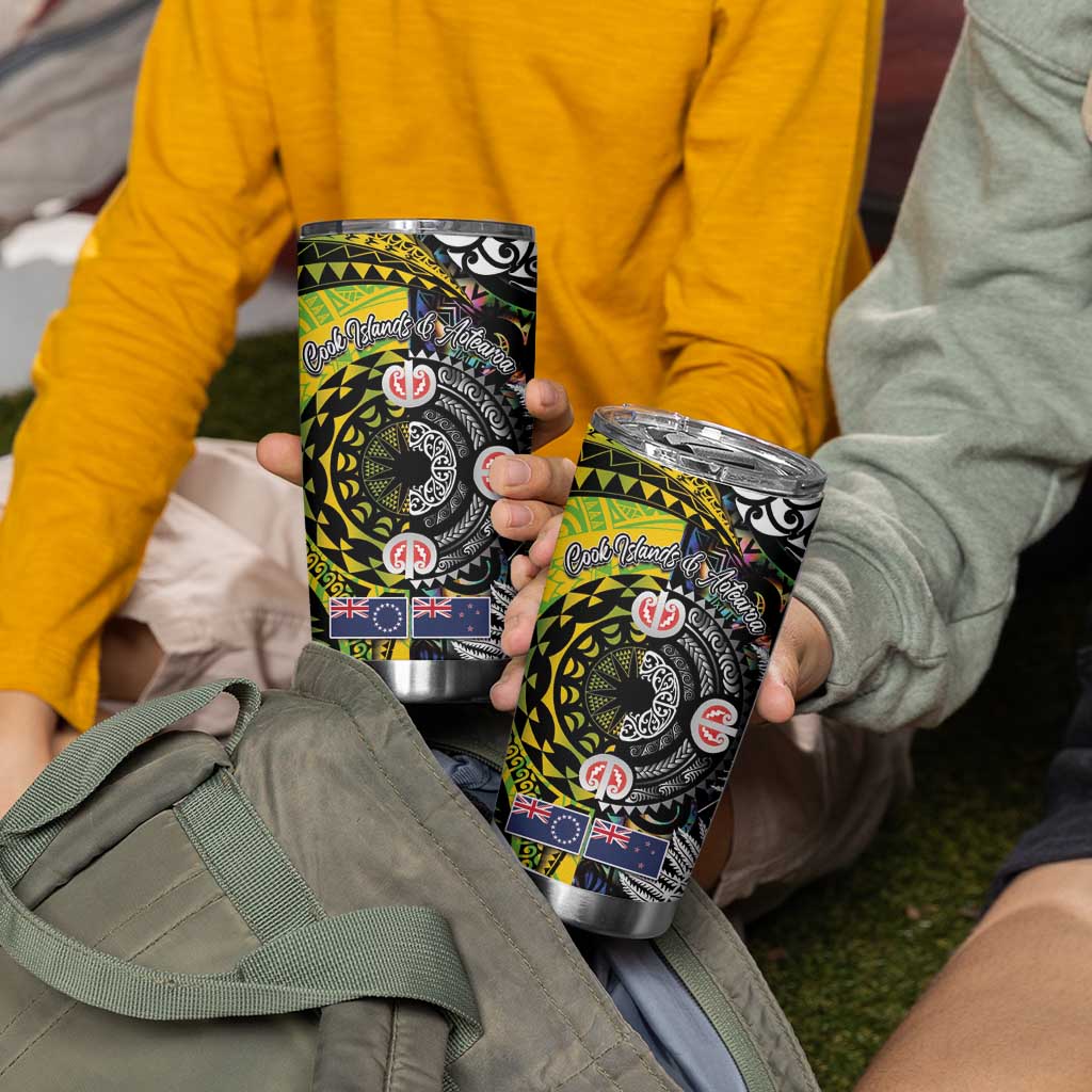 New Zealand and Cook Islands Together Tumbler Cup Tatau Art Tribal Pattern-Maori Tattoo with Fern and Paua Shell LT03 - Polynesian Pride