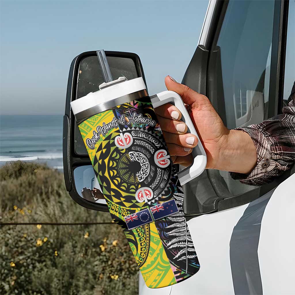 New Zealand and Cook Islands Together Tumbler With Handle Tatau Art Tribal Pattern-Maori Tattoo with Fern and Paua Shell LT03 - Polynesian Pride