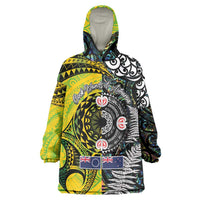 New Zealand and Cook Islands Together Wearable Blanket Hoodie Tatau Art Tribal Pattern-Maori Tattoo with Fern and Paua Shell LT03 One Size Art - Polynesian Pride