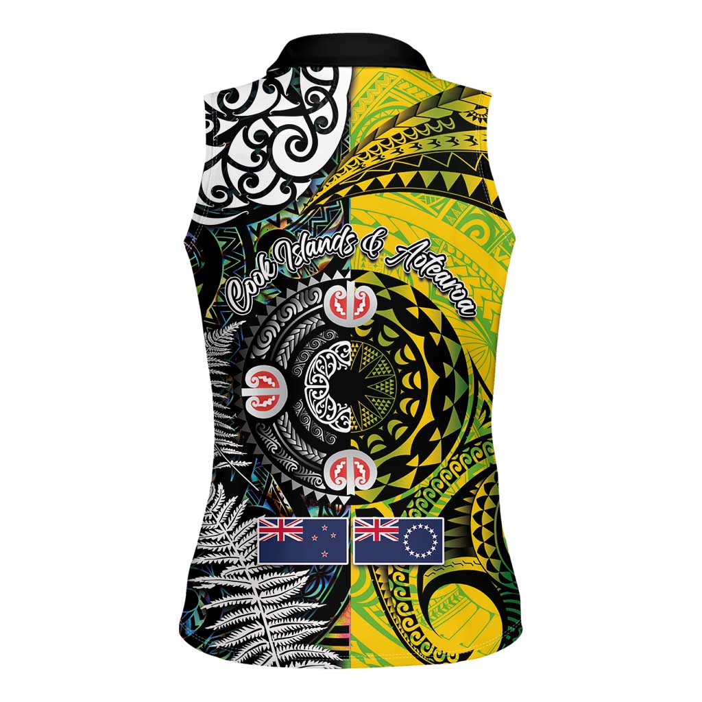 New Zealand and Cook Islands Together Women Sleeveless Polo Shirt Tatau Art Tribal Pattern-Maori Tattoo with Fern and Paua Shell