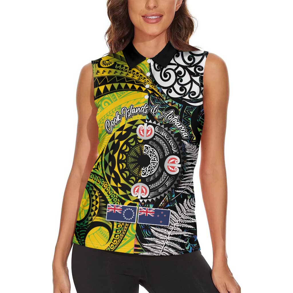 New Zealand and Cook Islands Together Women Sleeveless Polo Shirt Tatau Art Tribal Pattern-Maori Tattoo with Fern and Paua Shell