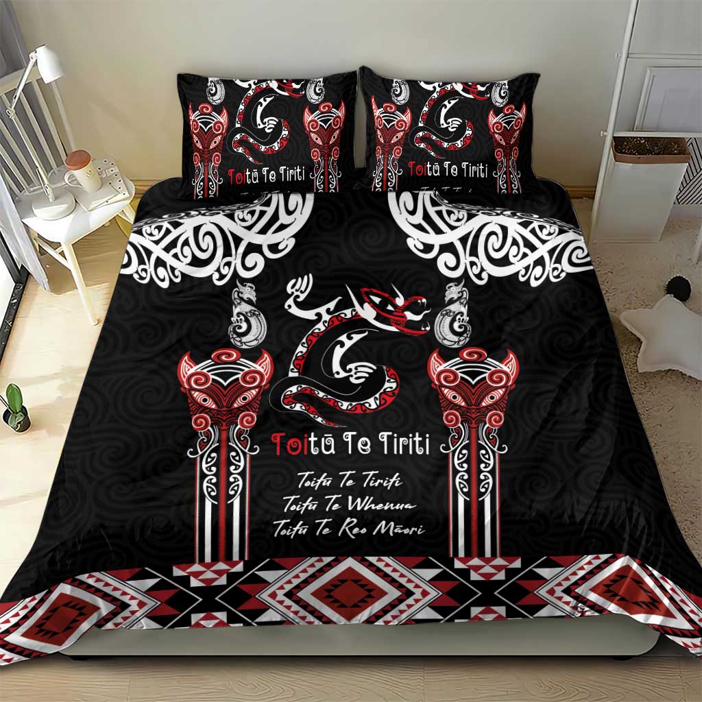 Aotearoa Toitu Te Tiriti-Maori Taniwha Bedding Set Toitu Te Whenua Toitu Te Reo Maori
