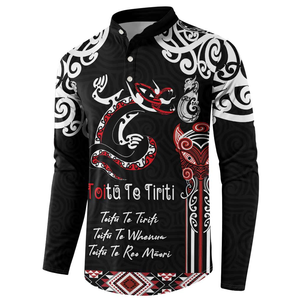 Aotearoa Toitu Te Tiriti-Maori Taniwha Button Sweatshirt Toitu Te Whenua Toitu Te Reo Maori LT03 - Polynesian Pride
