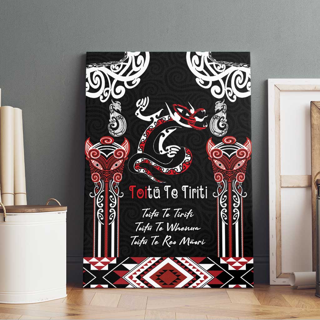 Aotearoa Toitu Te Tiriti-Maori Taniwha Canvas Wall Art Toitu Te Whenua Toitu Te Reo Maori