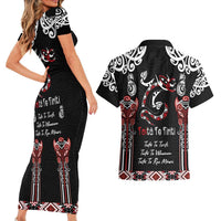 Aotearoa Toitu Te Tiriti-Maori Taniwha Couples Matching Short Sleeve Bodycon Dress and Hawaiian Shirt Toitu Te Whenua Toitu Te Reo Maori LT03 - Polynesian Pride