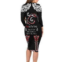 Aotearoa Toitu Te Tiriti-Maori Taniwha Family Matching Long Sleeve Bodycon Dress and Hawaiian Shirt Toitu Te Whenua Toitu Te Reo Maori LT03 - Polynesian Pride