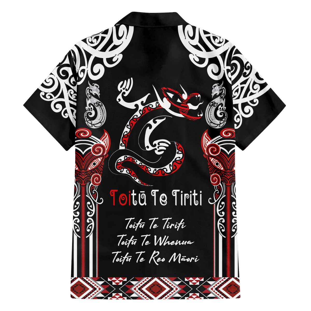 Aotearoa Toitu Te Tiriti-Maori Taniwha Family Matching Off The Shoulder Long Sleeve Dress and Hawaiian Shirt Toitu Te Whenua Toitu Te Reo Maori