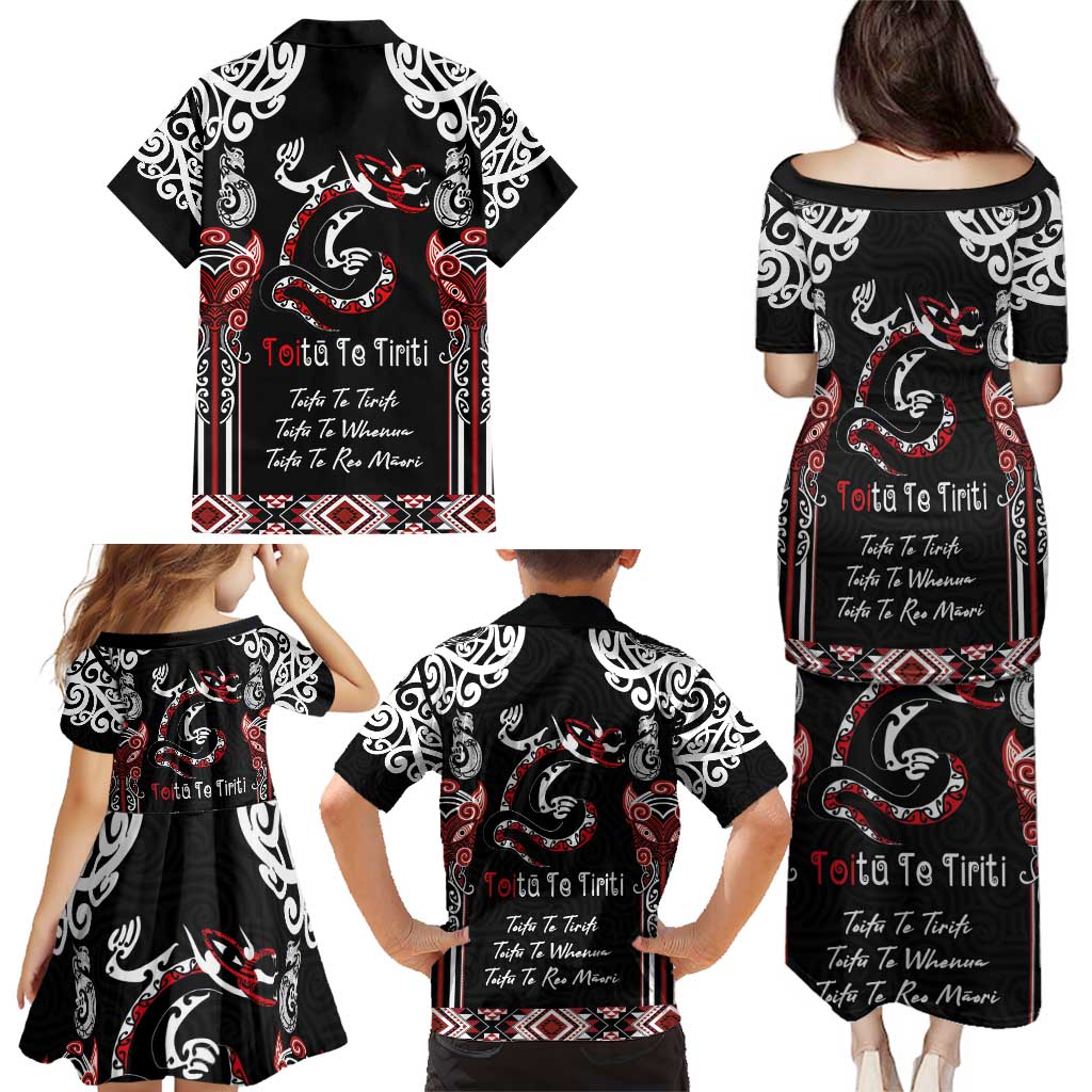 Aotearoa Toitu Te Tiriti-Maori Taniwha Family Matching Puletasi and Hawaiian Shirt Toitu Te Whenua Toitu Te Reo Maori LT03 - Polynesian Pride