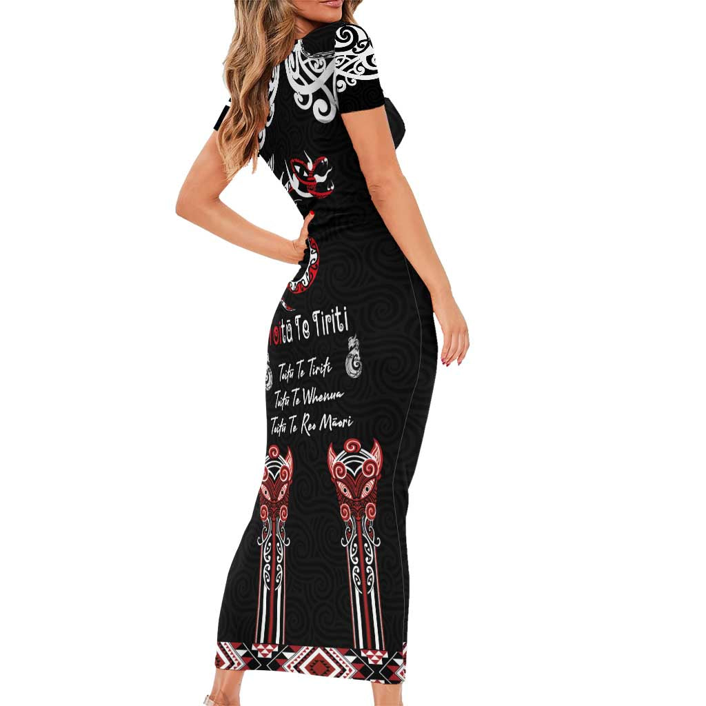 Aotearoa Toitu Te Tiriti-Maori Taniwha Family Matching Short Sleeve Bodycon Dress and Hawaiian Shirt Toitu Te Whenua Toitu Te Reo Maori LT03 - Polynesian Pride